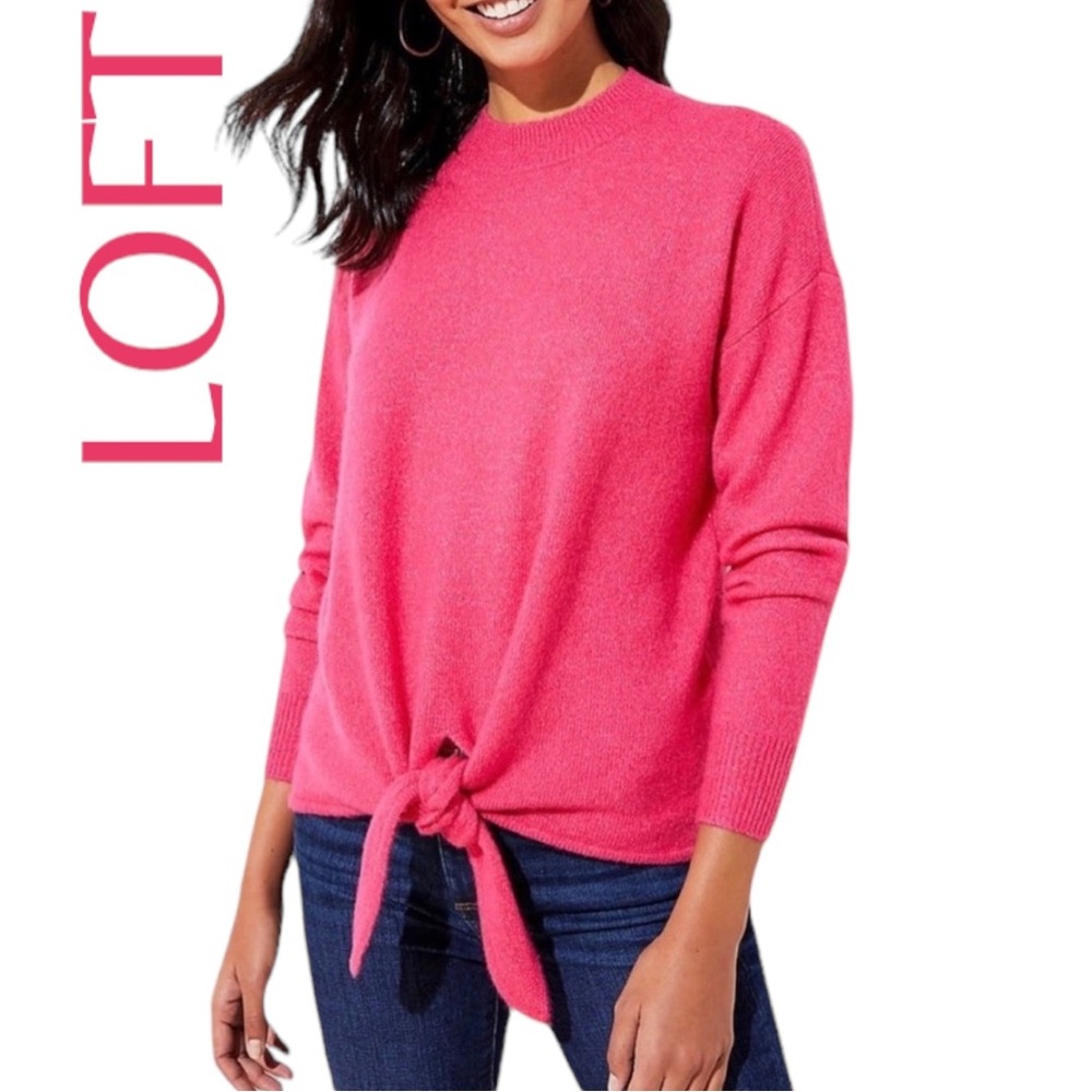 LOFT Pink Tie-Front Turtleneck Sweater